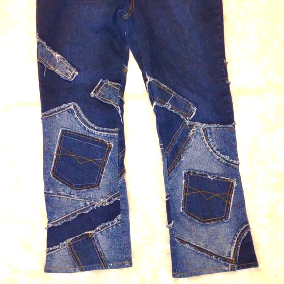 😻🌺DG2 DIANE GILMAN 😶Vintage Patch Recycled Style Jeans pants - Picture 1 of 8